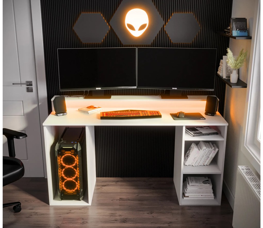 Masă PC pentru gaming Garrick 1 (biely) (cu iluminat LED RGB). 1064133