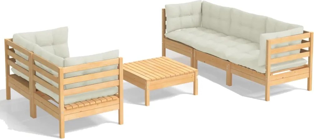 vidaXL Set mobilier grădină cu perne crem, 6 piese, lemn masiv de pin