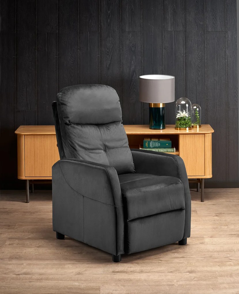 Fotoliu recliner Felipe 2 velvet negru H103 cm