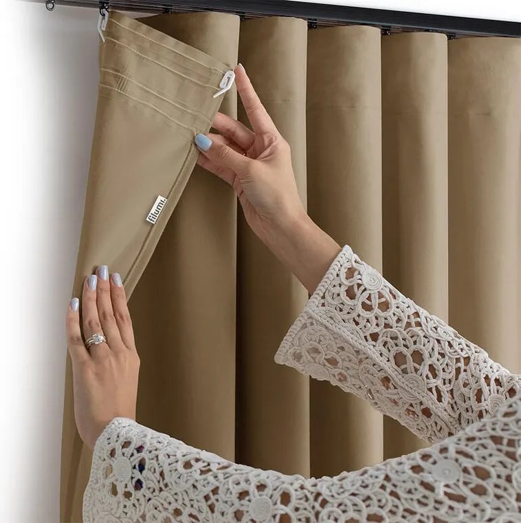 decoDoma Draperie catifelată FILUMI bej închis 140 x 250 cm set 2 buc