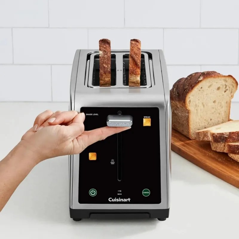 Prajitor de paine Cuisinart SimpliTouch XL RBT2200U, 1000 W, 6 trepte de prajire, 5 programe, Comenzi tactile, Centrare automata, Inox/Negru