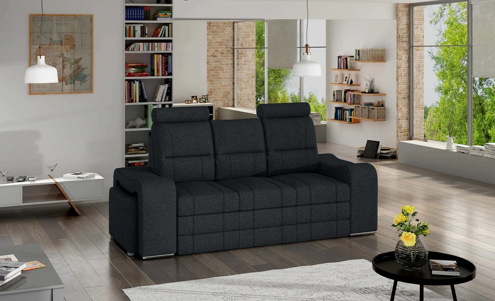 Zondo Canapea trei locuri Wendell (negru) (cu taburete). 1031762
