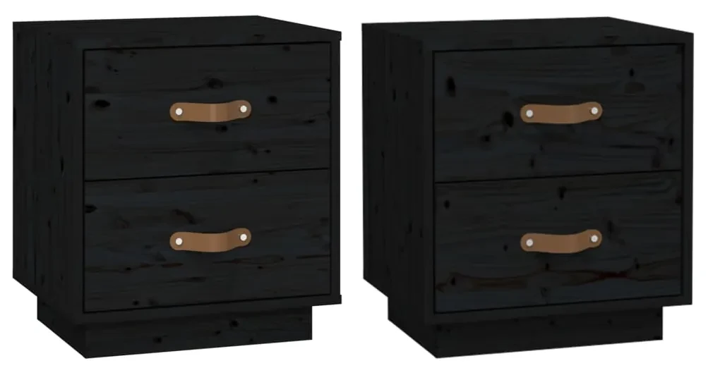 818334 vidaXL Noptiere, 2 buc., negru, 40x34x45 cm, lemn masiv de pin