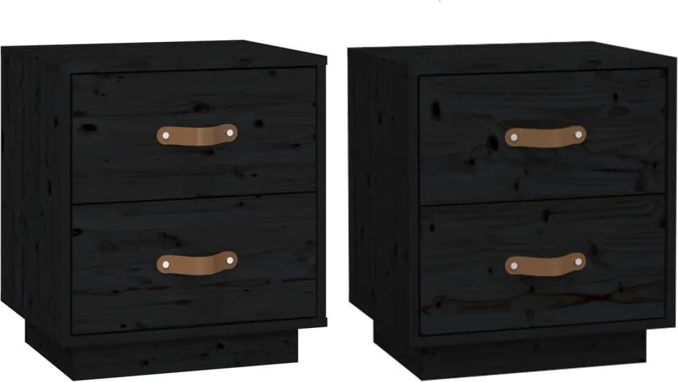vidaXL Noptiere, 2 buc., negru, 40x34x45 cm, lemn masiv de pin