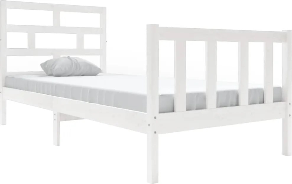 vidaXL Cadru de pat single, alb, 90x190 cm, lemn masiv de pin