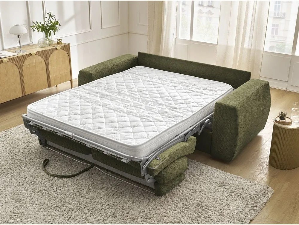 Canapea verde pentru dormitul zilnic/extensibilă cu tapițerie din chenille 220 cm Hugo – Bobochic Paris