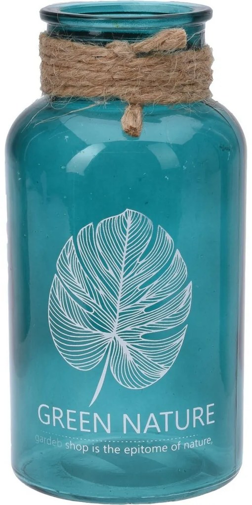 Vază din sticlă Green nature, albastru, 8 x 13 cm