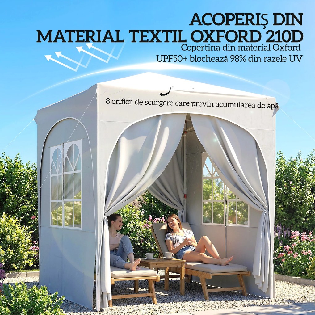 Outsunny Gazebo Pliabil 2 x 2 m, Pavilion de Grădină Portabil UPF50+ cu 4 Pereți Laterali, Înălțime Reglabilă, Geantă de Transport pentru Petreceri, Evenimente, Camping, Gri Deschis | Aosom Romania
