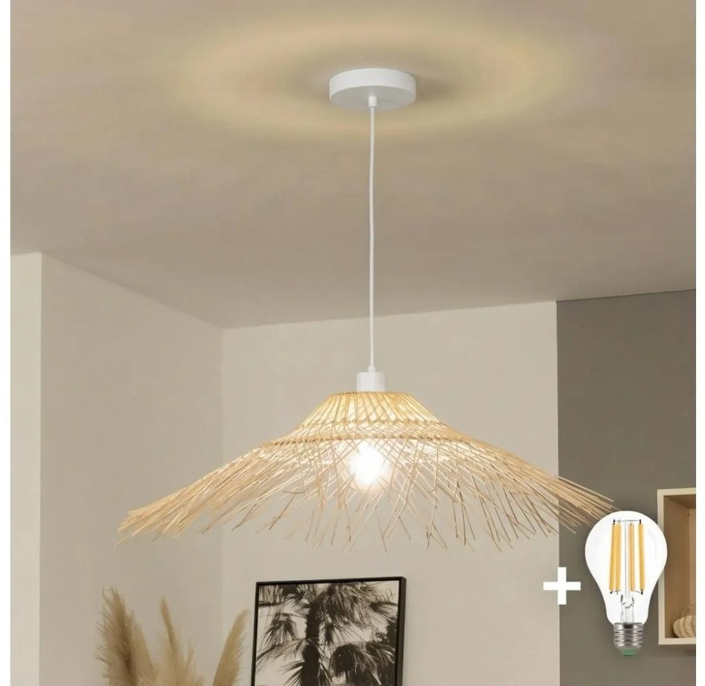 Brilagi - Lustră LED suspendată pe cablu CERIA BOHO, 1xE27/40W/230V, Ø 70 cm, din bambus