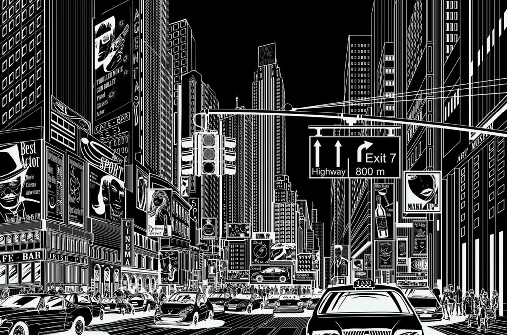 Fototapet, Cartoon City, Black, Rebel Walls