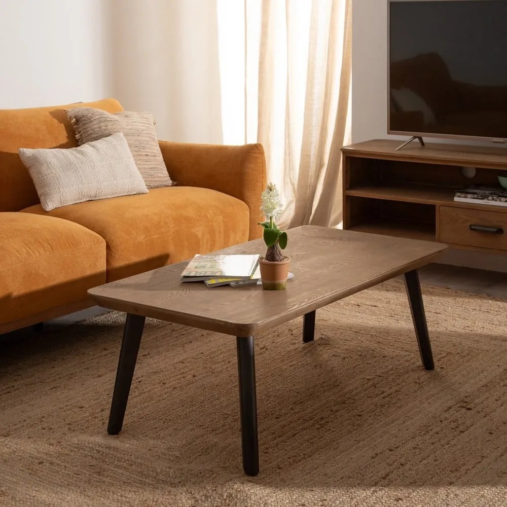 Măsuță de cafea maro din lemn de brad 60x120 cm Paul – Ixia