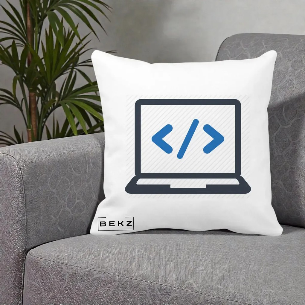 Perna Personalizata Laptop Cod HTML, 40x40 cm, Alba Mata, Husa Detasabila, Perna Inclusa, BEKZ®