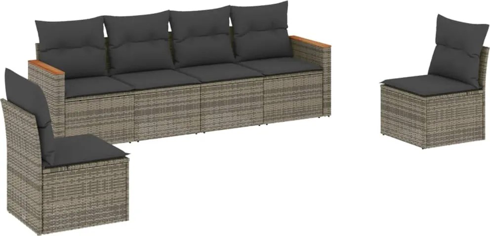 vidaXL Set mobilier grădină cu perne, 6 piese, gri, poliratan