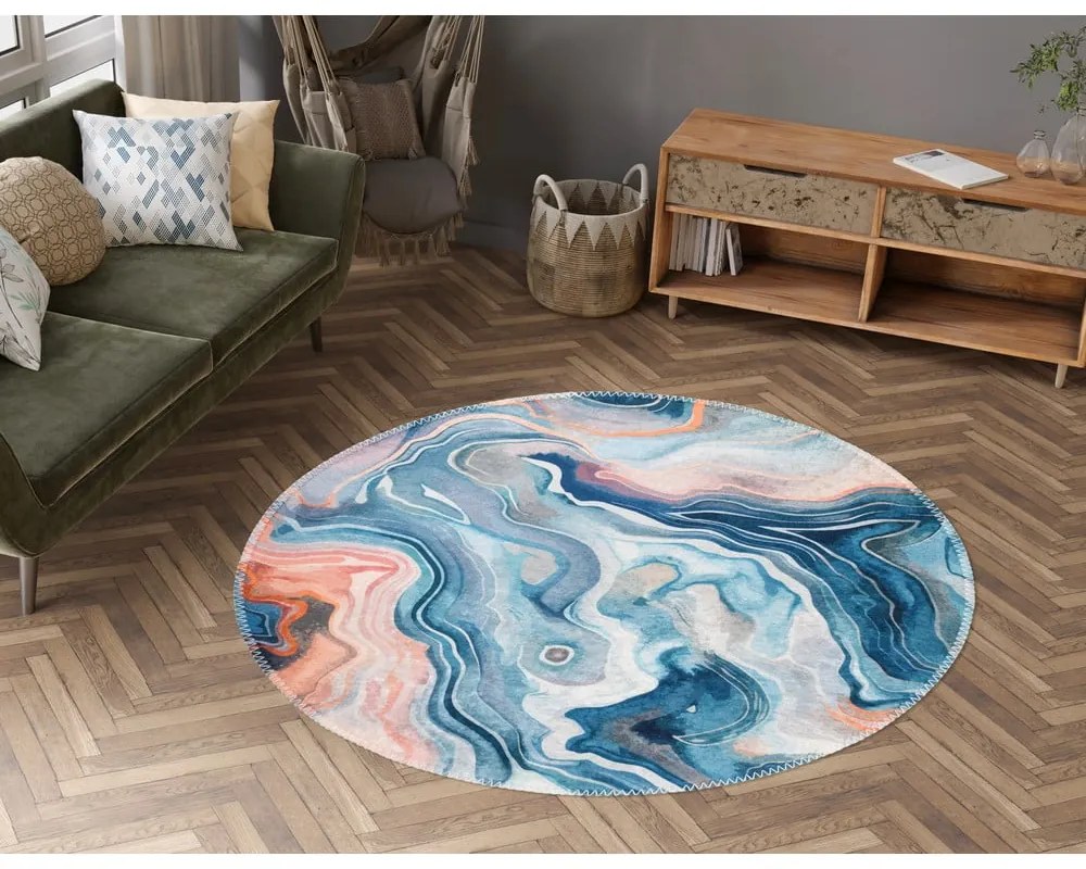 Covor albastru-roz lavabil rotund ø 120 cm Colors of Joy – Vitaus