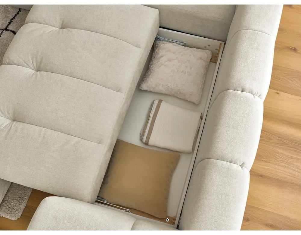 Colțar bej extensibil/cu spațiu de depozitare (cu colț pe partea stângă/în formă de ”L”) Fuji – Bobochic Paris