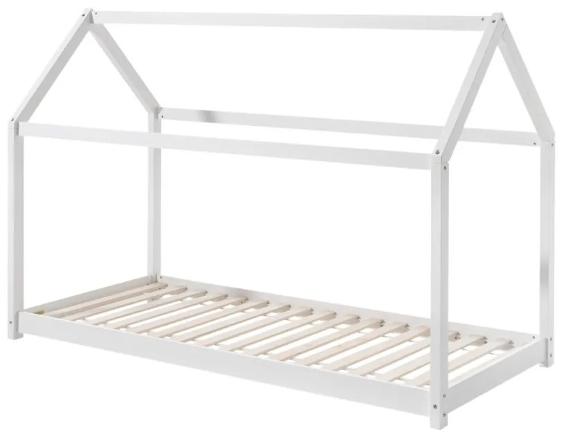 Set Pat Căsuță cu Saltea, Alb, 90 x 200 cm (Pin Masiv) – CABANE – Vipack