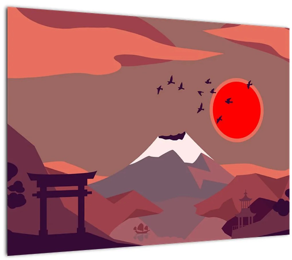 Tablou pe sticlă - Ilustrație a Muntelui Fuji (70x50 cm)
