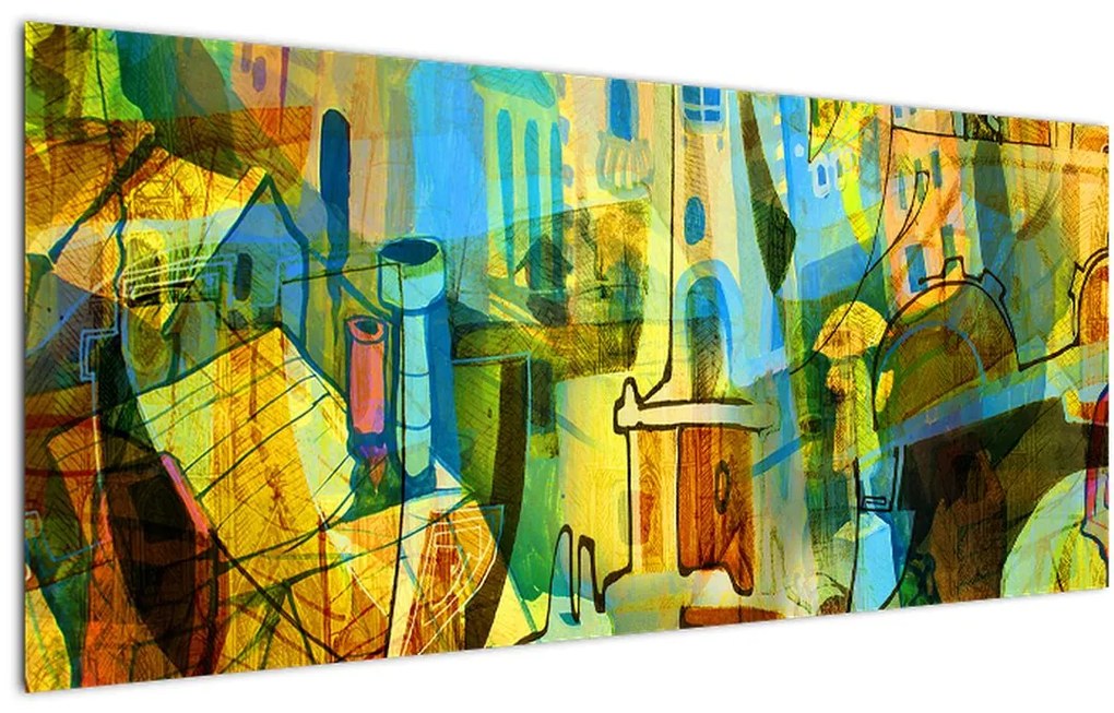 Tablou - Arhitectură, abstractizare cubistă (120x50 cm)
