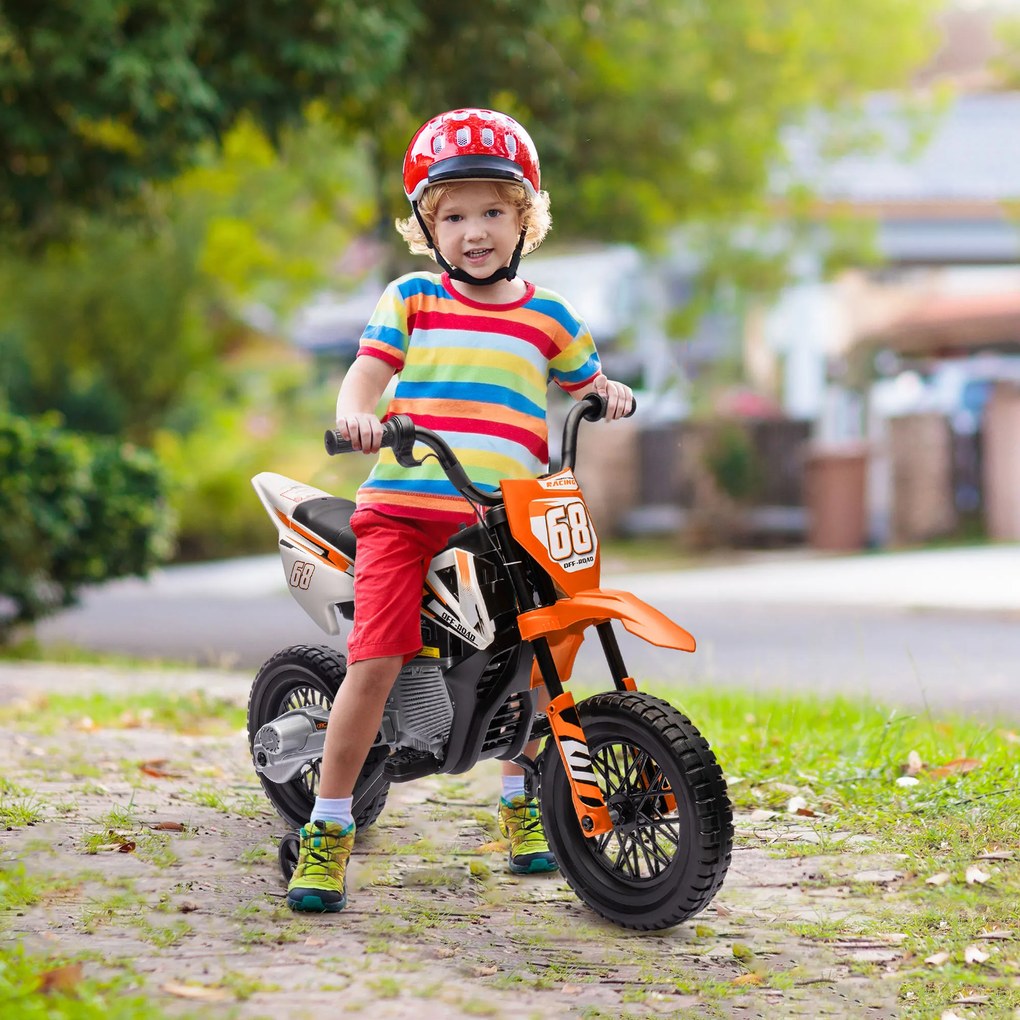 AIYAPLAY Motocicletă Electrică pentru Copii 3-6 Ani, 2 Motoare, Roți Detașabile și Sunete Portocaliu | Aosom Romania