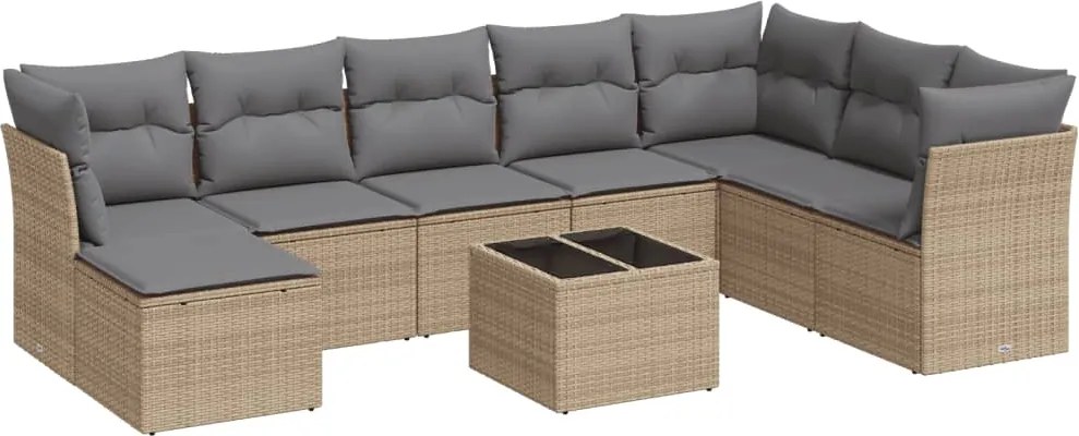 vidaXL Set canapele de grădină, 9 piese, cu perne, bej, poliratan