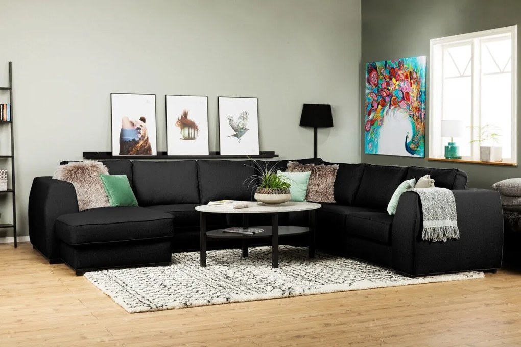 Colțar Scandinavian Choice F104Negru, 348x275x90cm, Picioare: Lemn, Plastic