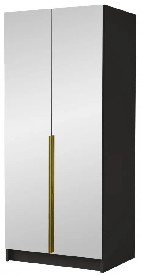 Dulap de haine Smagano III (Negru + auriu) (cu oglindă). 1105811