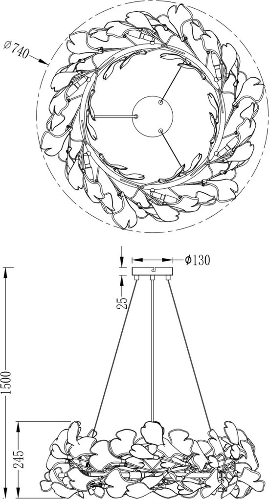Lustra suspendata cu elemente decorative ceramice albe LEAF