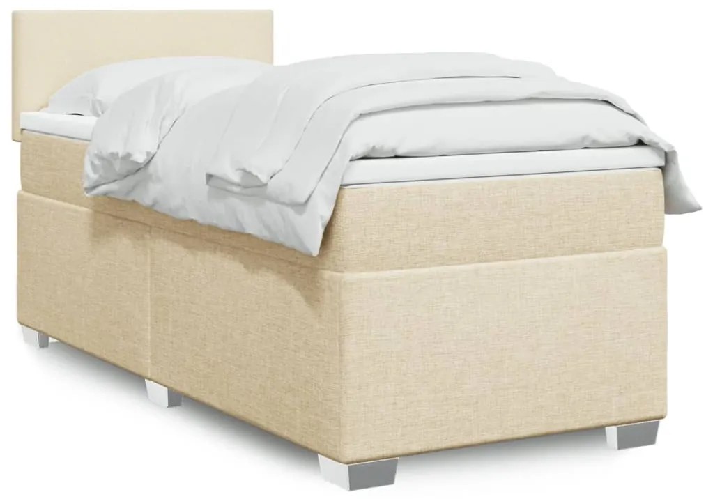 vidaXL Pat box spring cu saltea, crem, 90x200 cm, textil