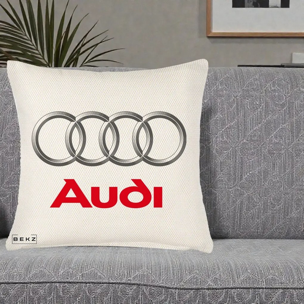Perna Personalizata cu emblema Audi, 40x40 cm, Crem Reliefat, Husa Detasabila, Perna Inclusa, BEKZ®