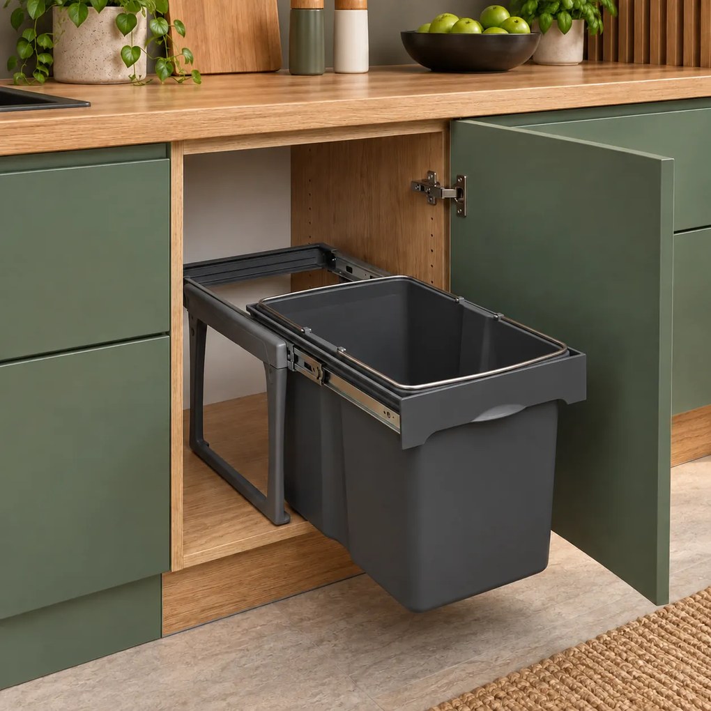 Cos gunoi incorporabil Ekko Easy 40 Ecomax, cu extragere totala, gri antracit, 1 x 34 l Polipropilena, L:339 mm; A:486 mm; H:332 mm, 400 mm, Gri