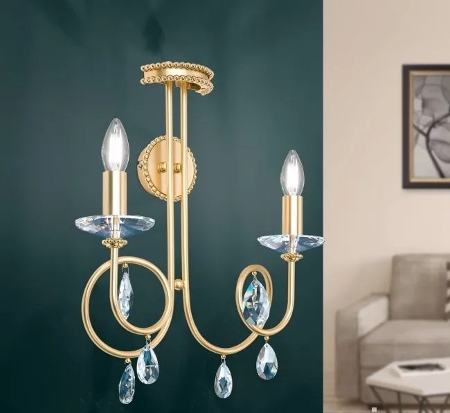 Aplica perete stil clasic cu cristale Swarovski Giada auriu mat