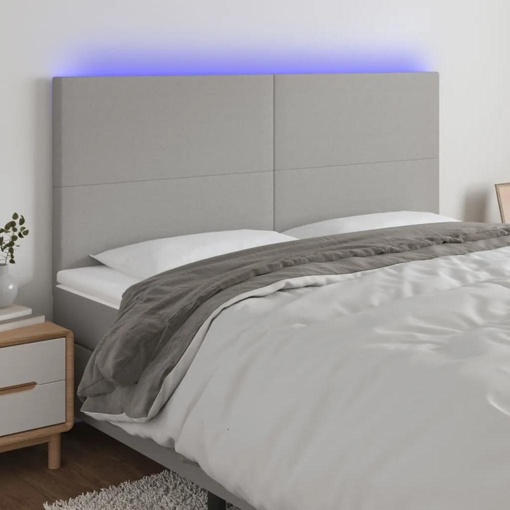 3122150 vidaXL Tăblie de pat cu LED, gri deschis, 160x5x118/128 cm, textil