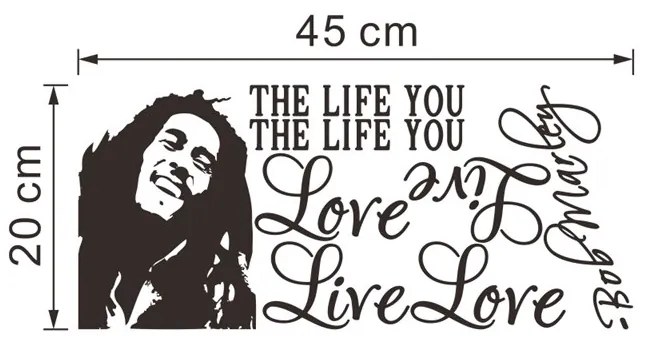 Autocolant de perete "Iubește viața - Bob Marley" 30x70cm