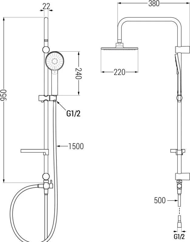 Mexen Slim Carl set de duș pe perete cu duș de ploaie și baterie de duș termostatică, crom - 77105240-00