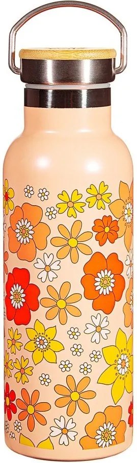 Sticlă pentru copii portocalie din oțel inoxidabil 500 ml 70s Floral - Sass &amp; Belle