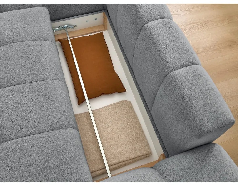 Colțar gri închis extensibil/cu spațiu de depozitare cu tapițerie din chenille (cu colț pe partea stângă/cu șezlong) Everest – Bobochic Paris