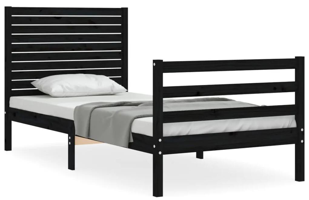 3195015 vidaXL Cadru de pat cu tăblie, negru, 90x200 cm, lemn masiv
