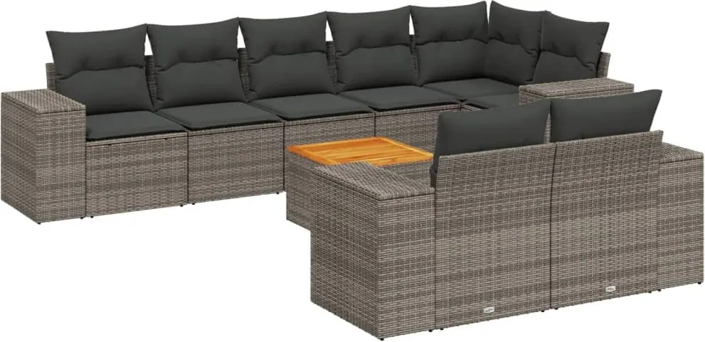 vidaXL Set canapele de grădină, 9 piese, cu perne, gri, poliratan