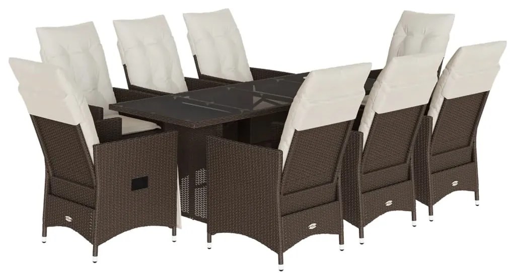 3276778 vidaXL Set mobilier de grădină cu perne, 9 piese, maro, poliratan