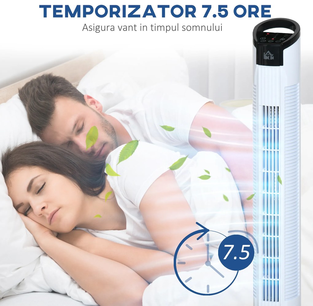 HOMCOM Ventilator tip Coloana Turn cu Telecomanda si Oscilatie, 3 Functii 3 Viteze, Timer 7.5 Ore, Ф20x78.5cm | Aosom Romania
