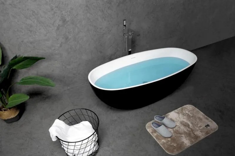 KRONER Cada freestanding compozit, kroner, viking, 165x75x56 cm, negru exterior, alb interior, cu preaplin