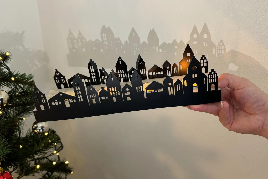 Sfesnic de metal Advent TOWN 30x8 cm negru