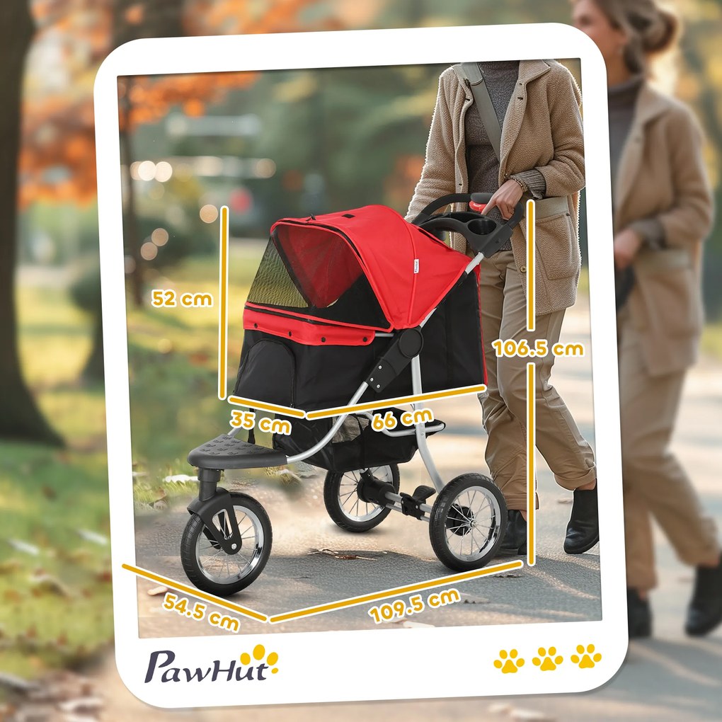 PawHut Cărucior pliabil pentru câini Cărucior pentru câini &amp; pisici până la 10 kg Cărucior pentru pisici cu ferestre din plasă Suport pentru băuturi Coș de depozitare Cărucior pentru pisici Buggy Roșu | Aosom Romania