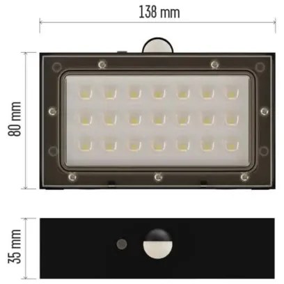 Proiector LED solar cu senzor de mișcare LED/3,7V 1200mAh 4000K IP65 negru