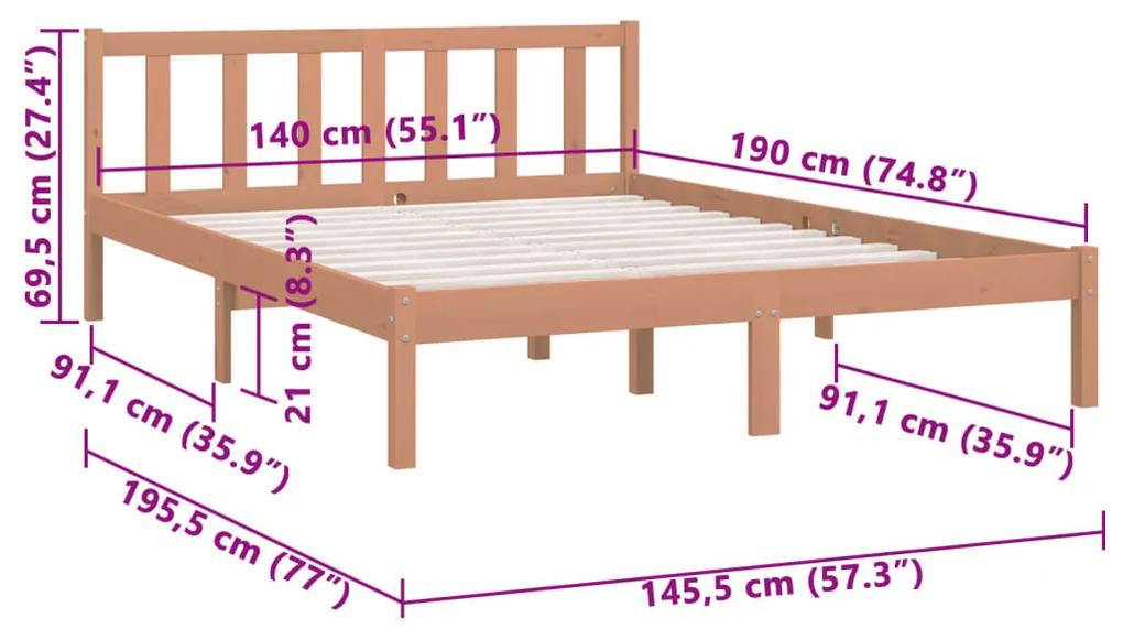 Cadru de pat, maro miere, 140x190 cm, lemn de pin masiv maro miere, 140 x 190 cm