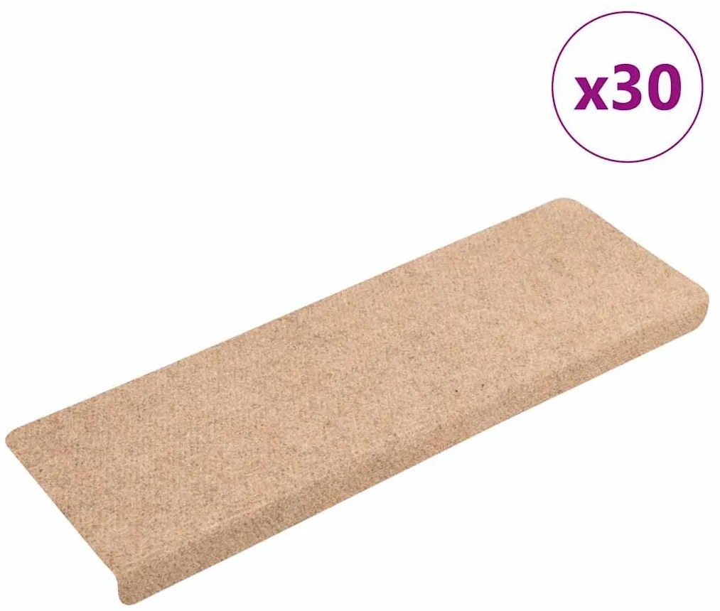 vidaXL Covorașe autoadezive pentru scări, 30 buc., 65x21x4 cm, margini dreptunghiulare, crem