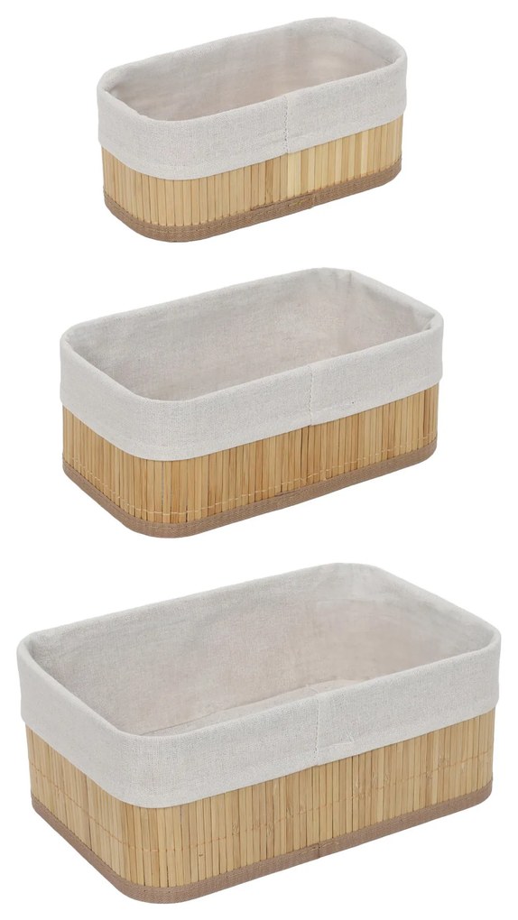 Set de coșuri de bambus pentru depozitare VINNO, alb