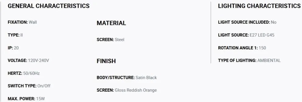 Aplica de perete cu brat directionabil TATAWIN negru, orange