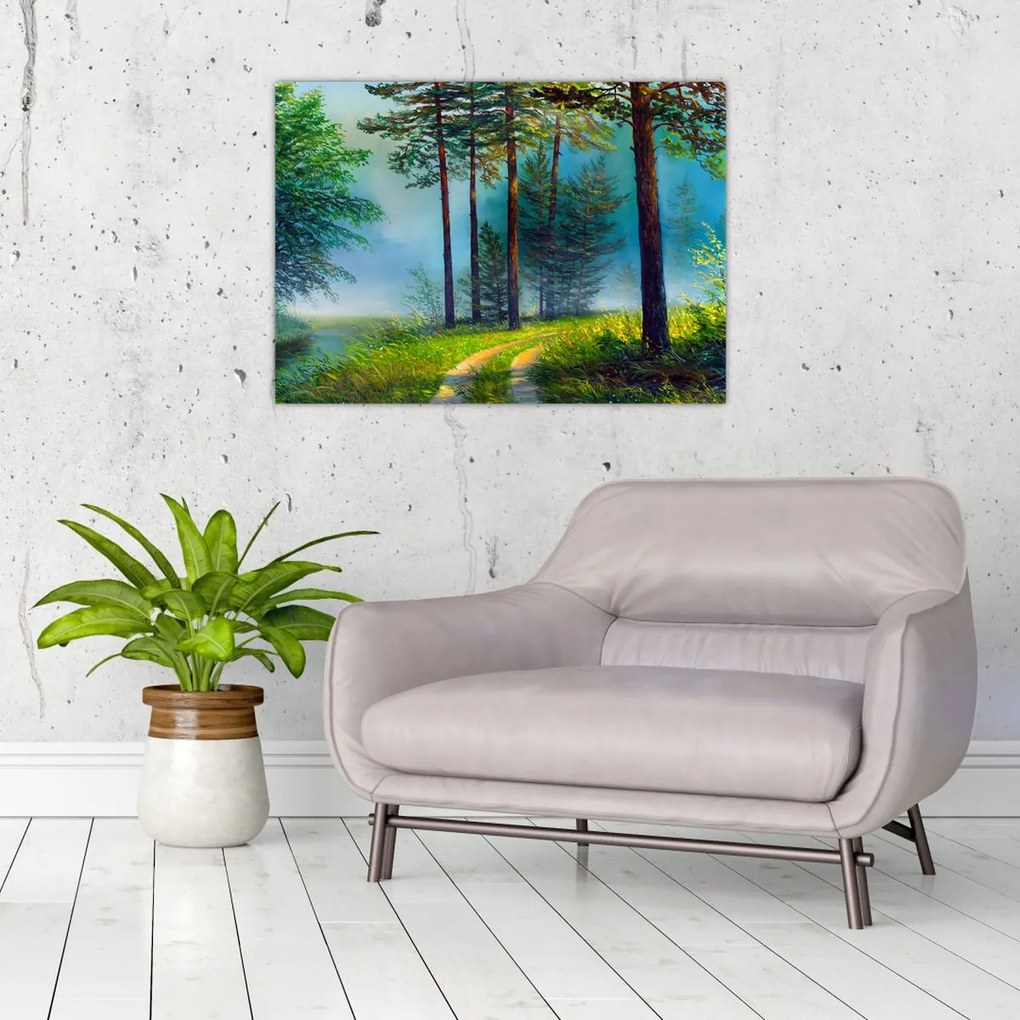 Tablou pe sticlă - Pictură în ulei de peisaj (70x50 cm)