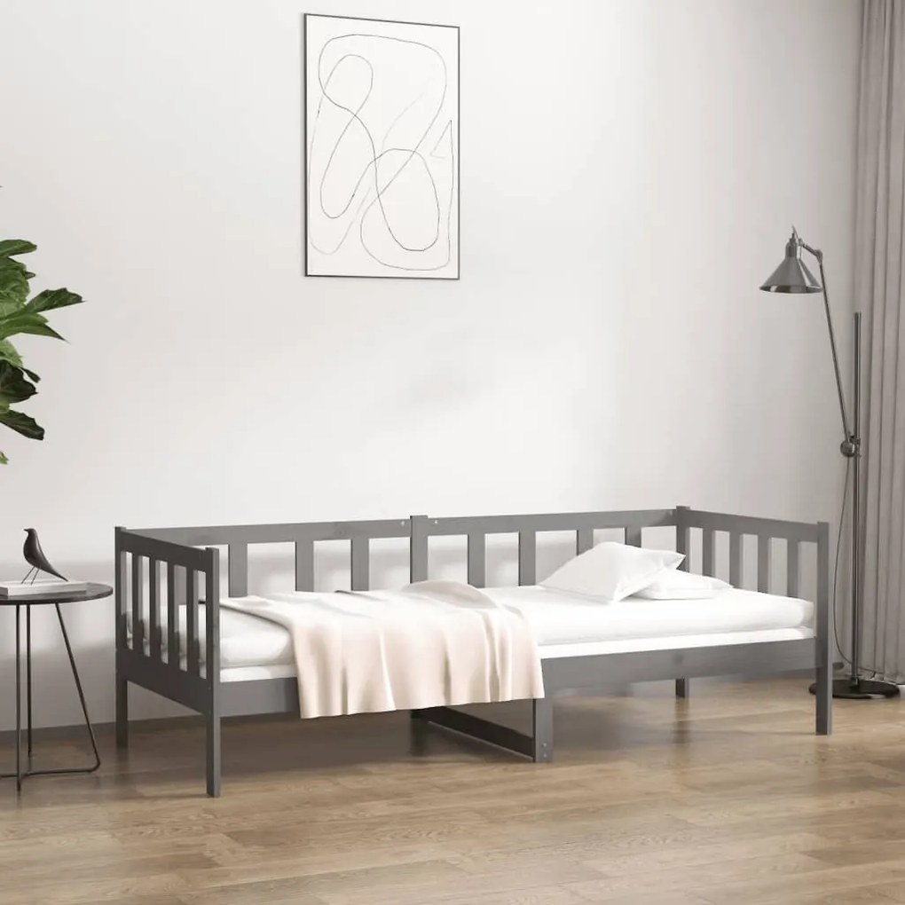 814646 vidaXL Pat de zi, gri, 90x190 cm, lemn masiv de pin